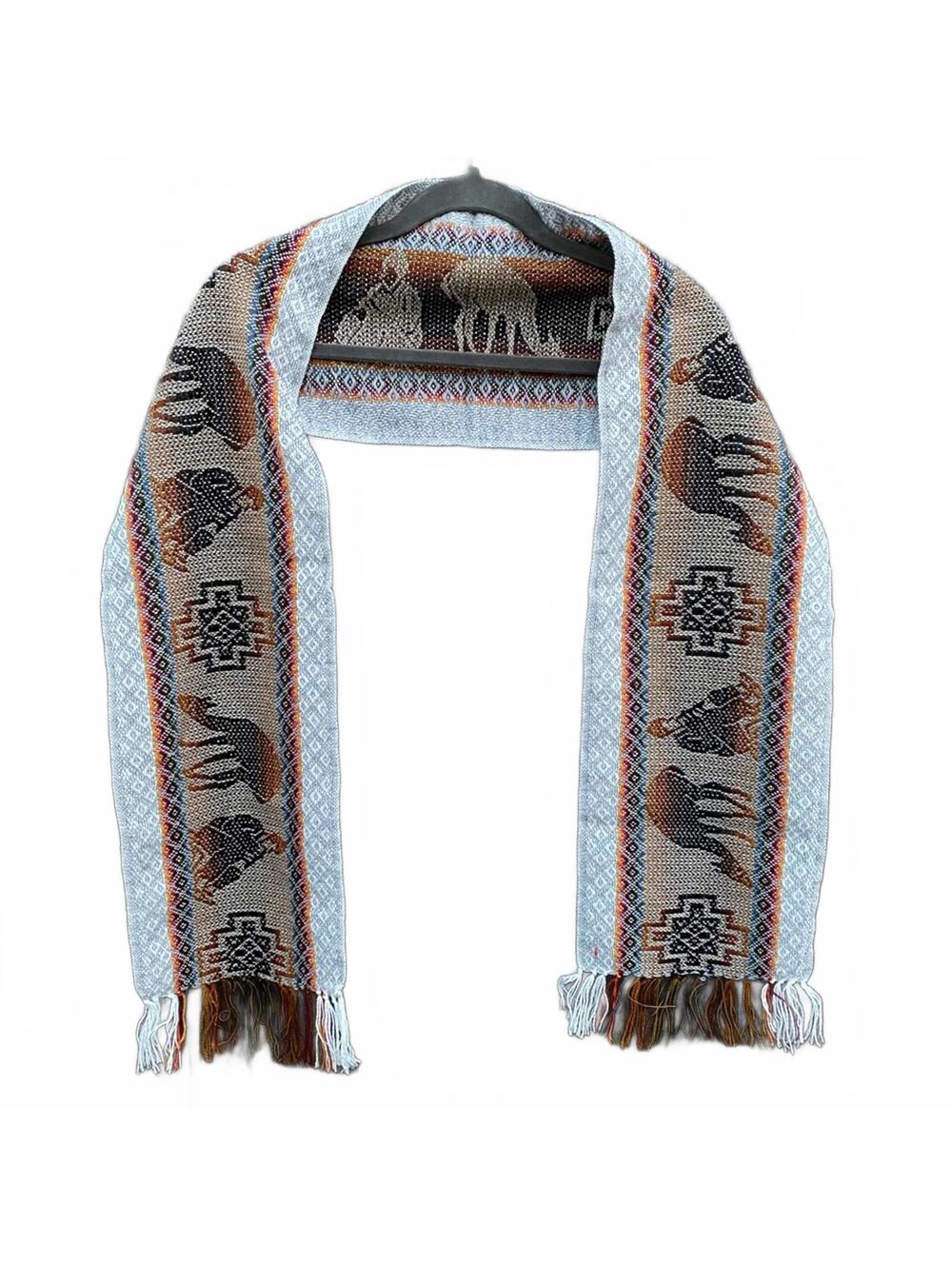 Alpaca Wool Scarf Rainbow Multicolor Tribal Pattern New